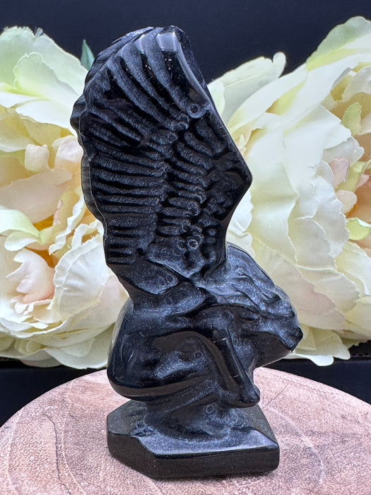Black Obsidian Crying Angel Carving - Fallen Angel