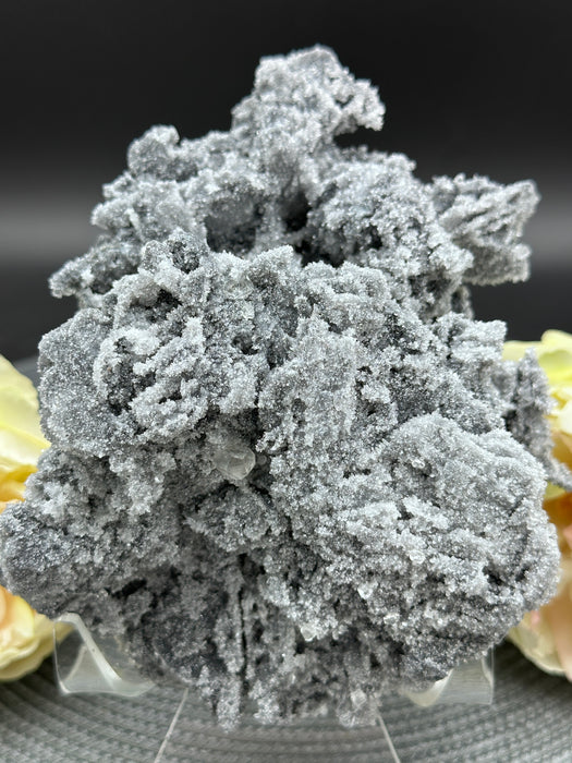 Super Sparkly Grey Druzy Quartz Crystal Specimen with Calcite Inclusions