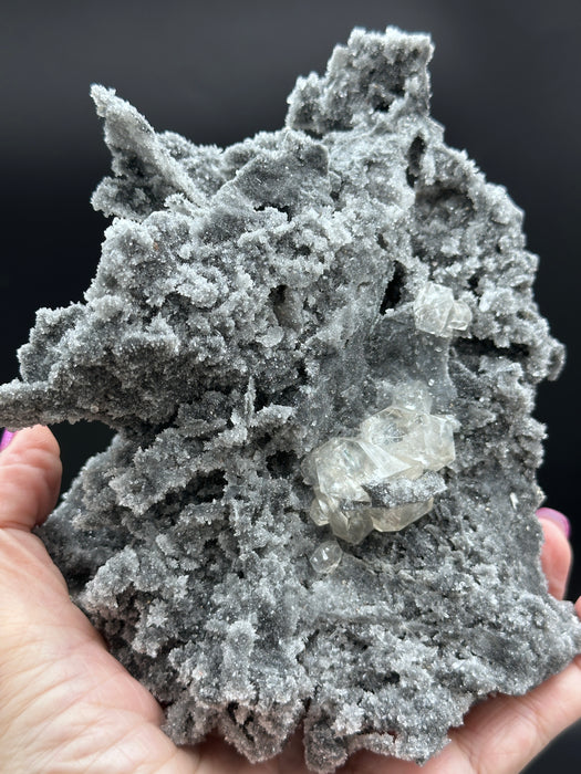 Super Sparkly Grey Druzy Quartz Crystal Specimen with Calcite Inclusions