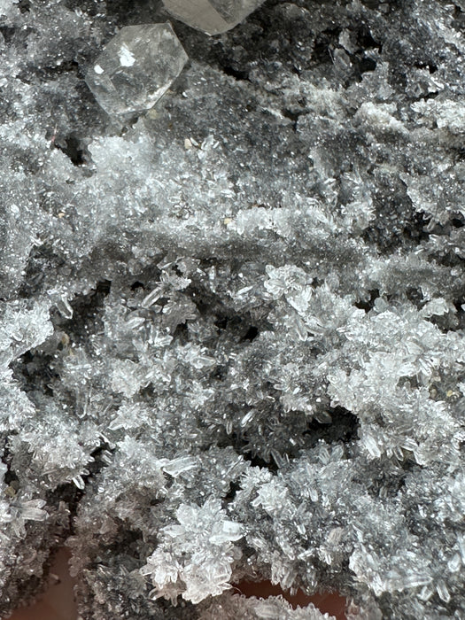 Super Sparkly Grey Druzy Quartz Crystal Specimen with Calcite Inclusions