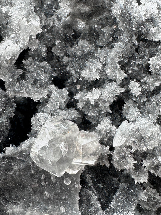 Super Sparkly Grey Druzy Quartz Crystal Specimen with Calcite Inclusions