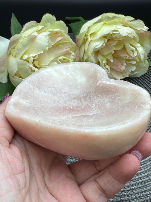 Pretty Pink Opal Crystal Heart Shaped Dish Bowl