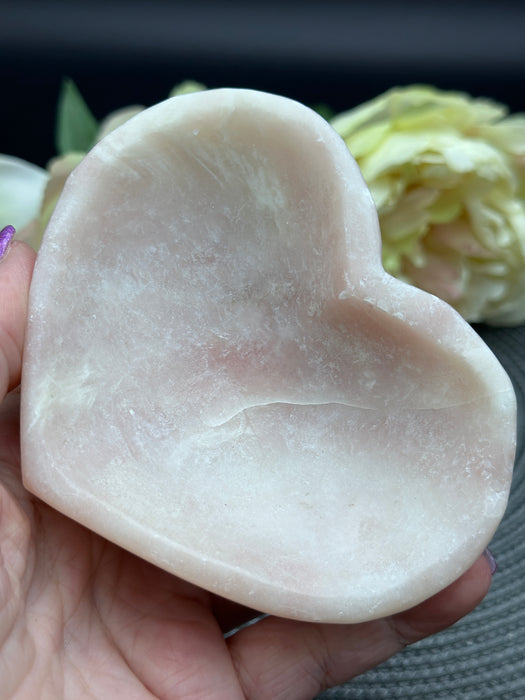 Pretty Pink Opal Crystal Heart Shaped Dish Bowl