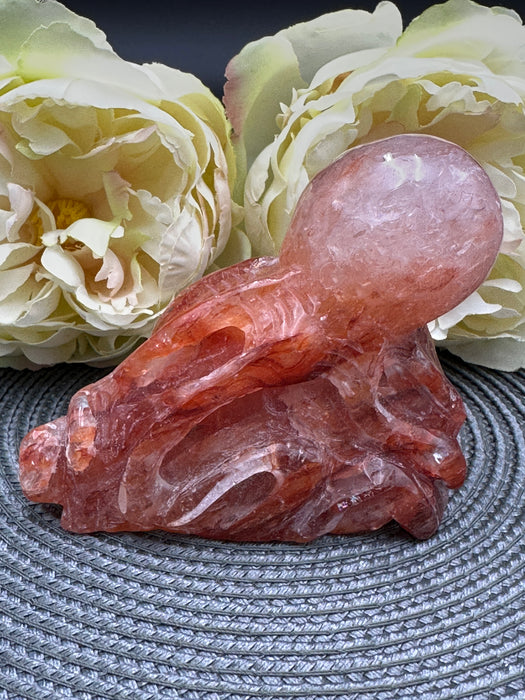 Stunning Fire Quartz Octopus on Rock Carving