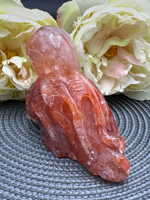 Stunning Fire Quartz Octopus on Rock Carving