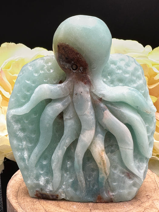 Gorgeous Blue Sky Opal Octopus on Rock Carving - self standing
