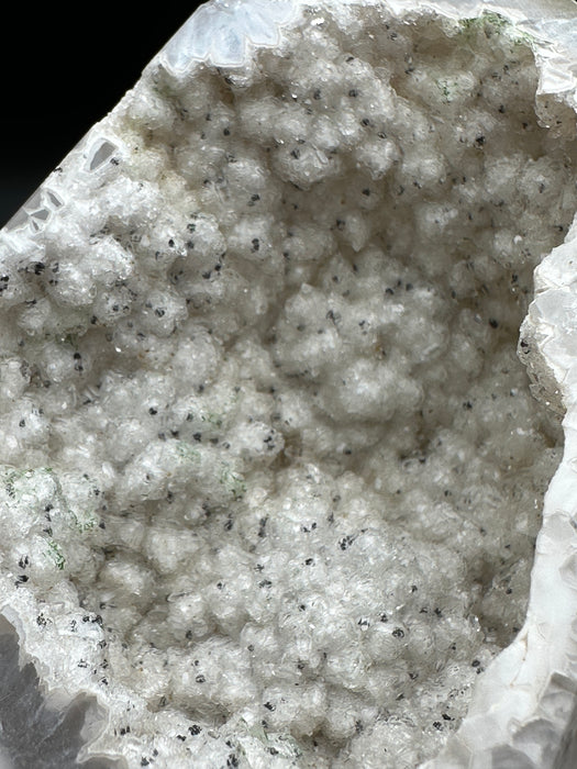 Natural Agate Geode Chunky Tower with a centre smothered in sugary geode "snow" and a peek-a-boo window on the side