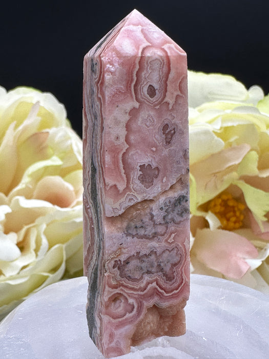 Mini Rhodochrosite Points with beautiful patterns and colours and small druzy pockets