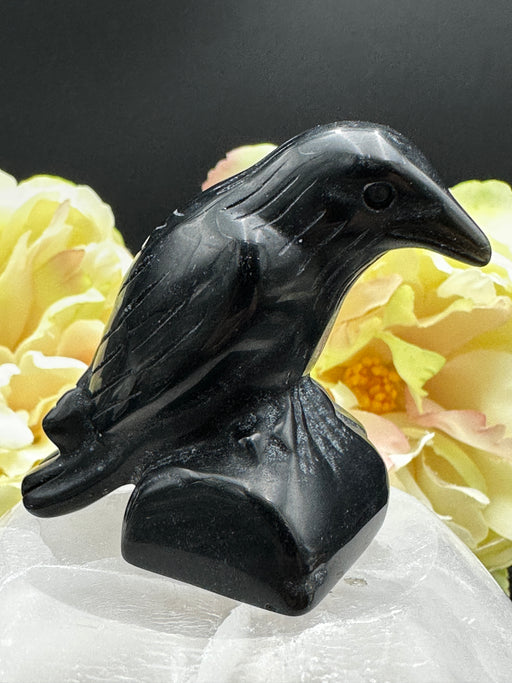 Beautifully carved and polished Black Obsidian Raven