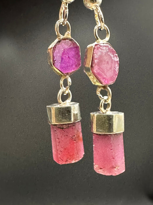 Ruby and Sterling Silver Handmade Earrings