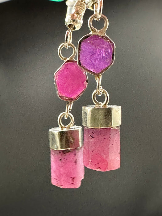 Ruby and Sterling Silver Handmade Earrings