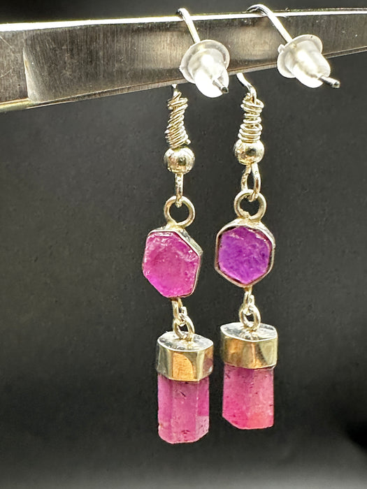Ruby and Sterling Silver Handmade Earrings