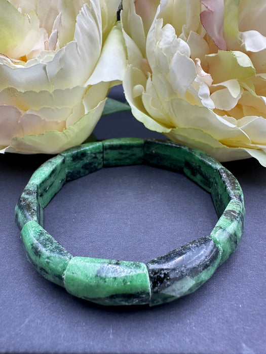 Zoisite with Black Amphibole/Hornblende Bracelet 
