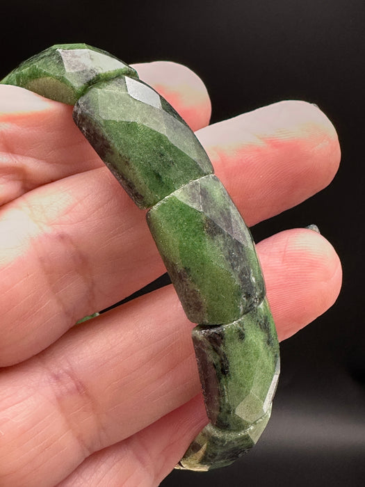 Zoisite with Black Amphibole/Hornblende Bracelet 