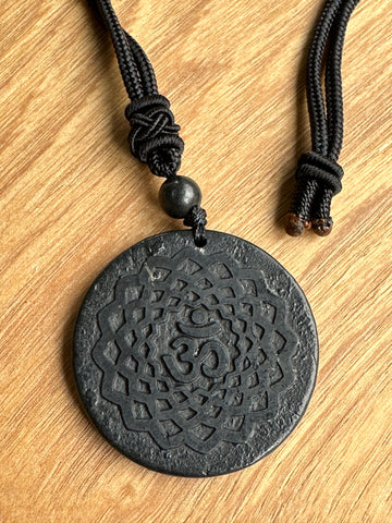 Shungite OM Pendant on Cord Necklace