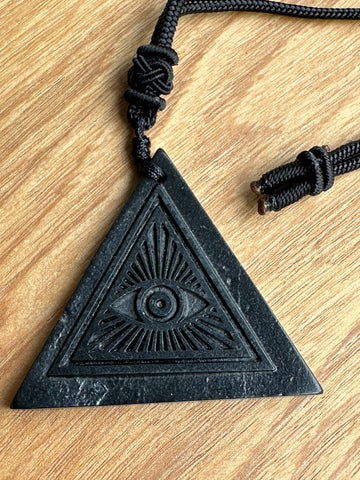 Shungite All Seeing Eye Pendant on Cord Necklace