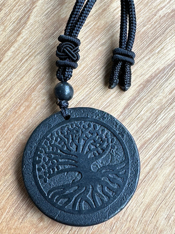 Shungite Tree of Life Crystal Pendant on Cord Necklace