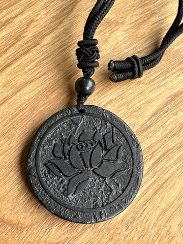 Shungite Lotus Pendant on Cord