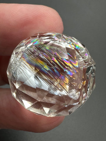 Clear Quartz Faceted Crystal Rainbow Sphere