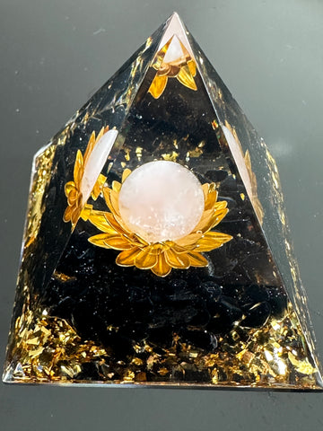 Orgonite Pyramid Crystal Rose Quartz Black Obsidian