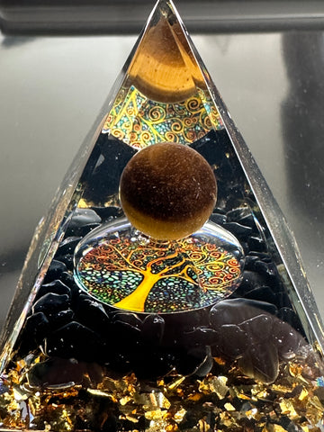 Orgonite Pyramid Crystal Tree Life Tigers Eye