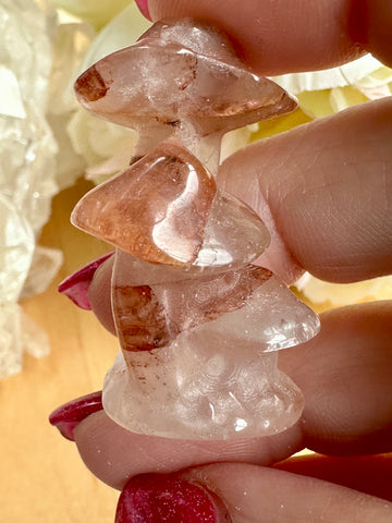 Fire Quartz Crystal Mini Triple Mushroom Carving