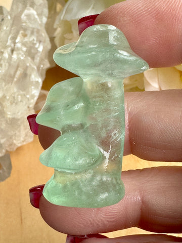 Green Fluorite Crystal Mini Triple Mushroom Carving