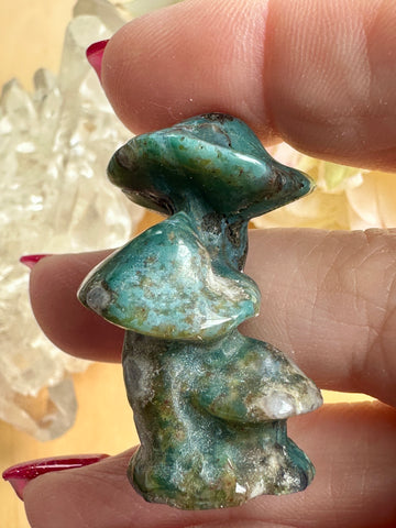 Ocean Jasper Crystal Mini Triple Mushroom Carving