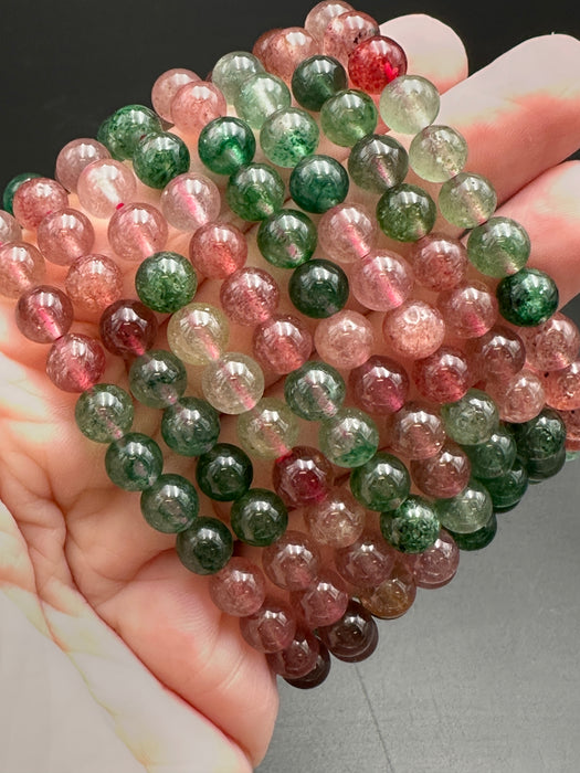 Green and Red Strawberry Quartz Crystal Bracelets