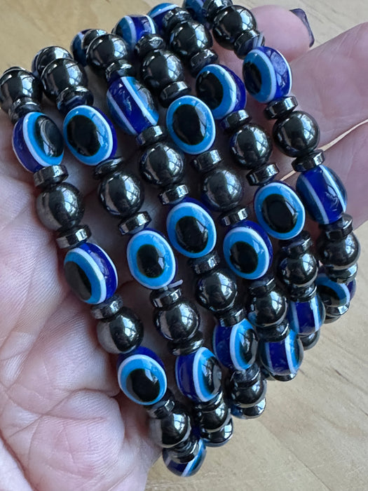 Evil Eye Hematite Bead Bracelet Jewellery