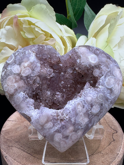Pink Amethyst & Flower Agate Druzy Heart