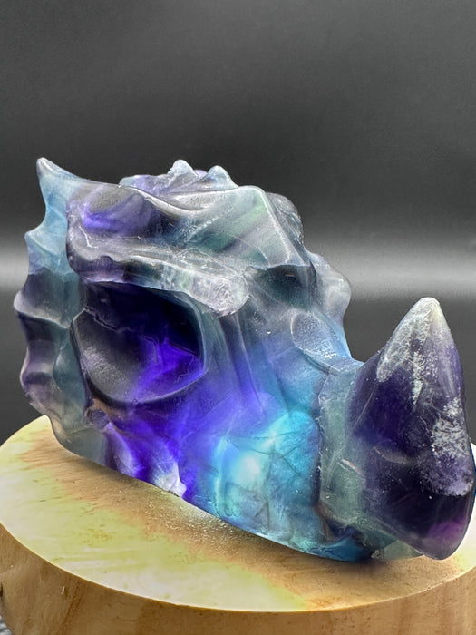 Rainbow Fluorite Crystal Dragons Head Carving