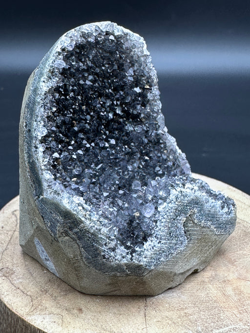 Rare Black Amethyst Geode Crystal Base Cut