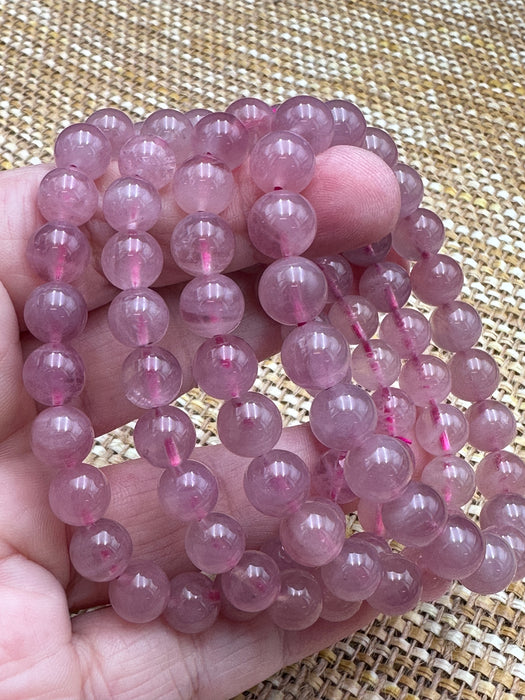 Rose Quartz Bead Bracelet - 9mm lovely deeper pink colour