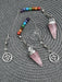 Rose Quartz Pendulum on silver coloured chain with chakra beads