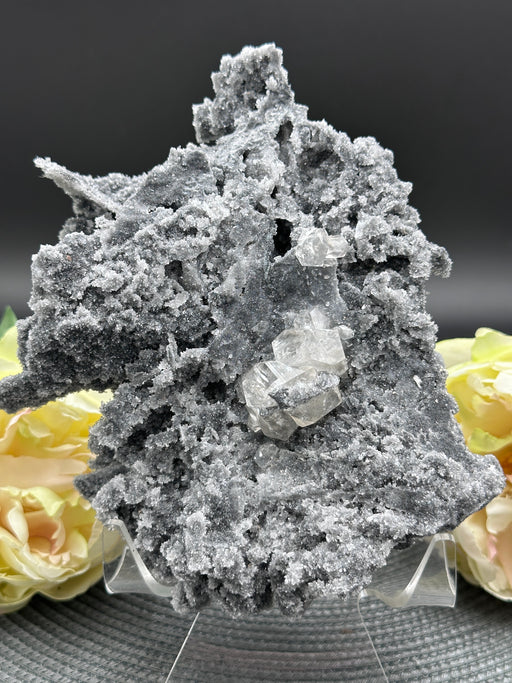 Super Sparkly Grey Druzy Quartz Crystal Specimen with Calcite Inclusions