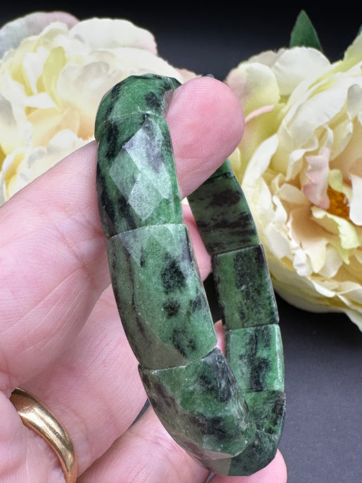 Zoisite with Black Amphibole/Hornblende Bracelet 
