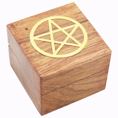 Wooden Box with Brass Pentacle Inlay