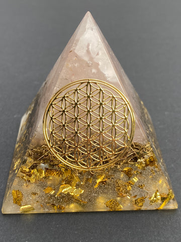 Orgonite Pyramid - Medium - Gold Rose Quartz