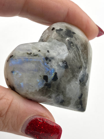 Rainbow Moonstone with Black Tourmaline Heart - Various Choices