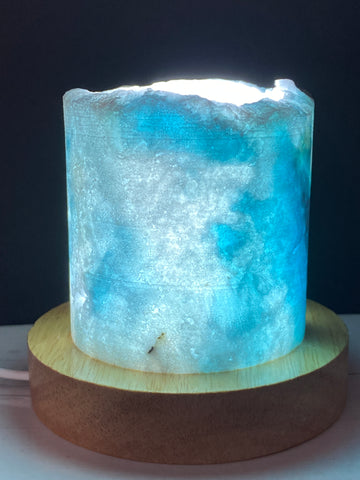 Blue Aragonite Timber LED USB Lamp Crystal Lamp