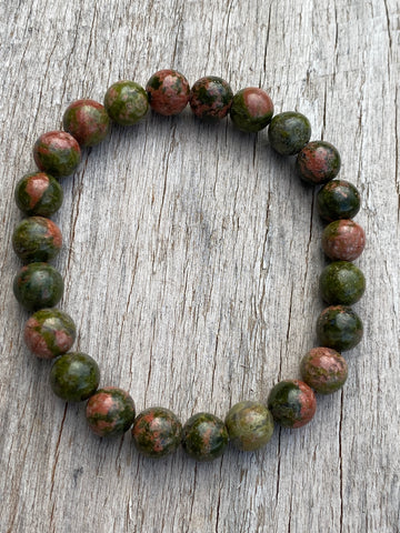 Unakite Crystal Bead Bracelet