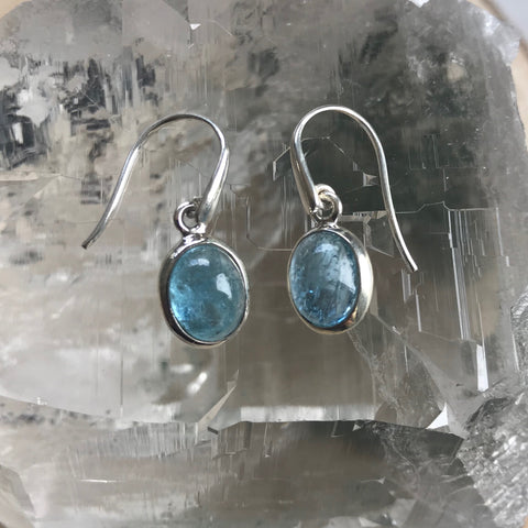 Aquamarine Crystal Sterling Silver Earrings