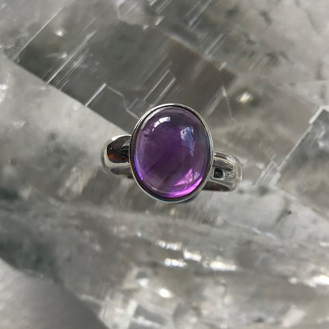 Round Amethyst Crystal Ring Sterling Silver