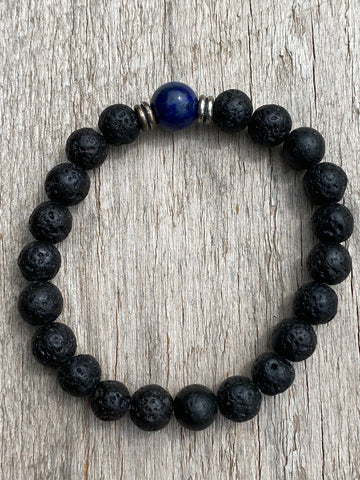 Lapis Lazuli Lava Stone Bead Bracelet