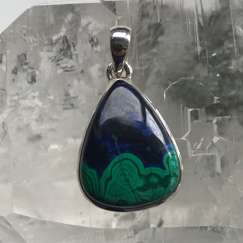 Azurite and Malachite Crystal Sterling Silver Pendant