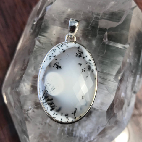 Dendritic Opal Faceted Pendant - 925 Sterling Silver