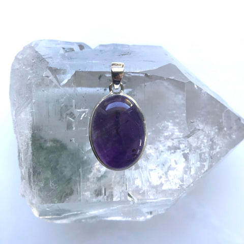 Oval Amethyst Crystal Pendant Sterling Silver