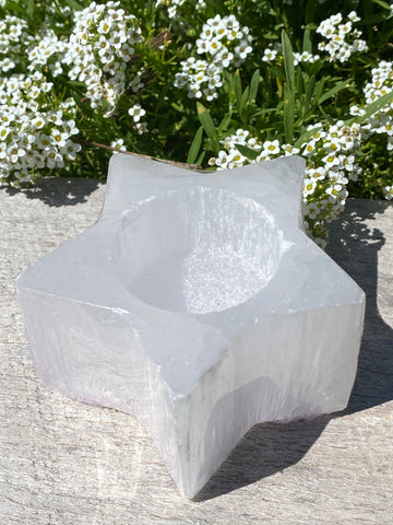 Selenite Votive/Tealight Candle Holder - Star