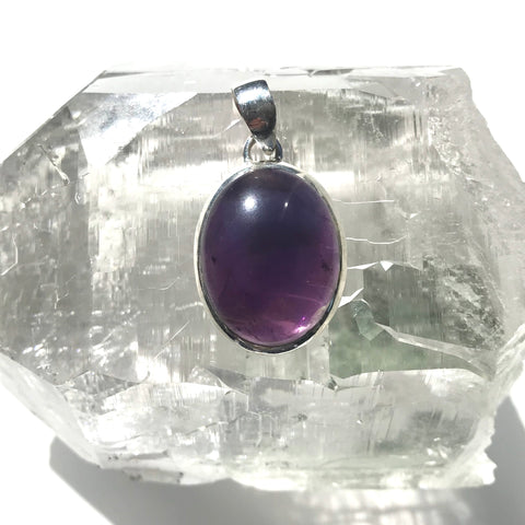 Oval Amethyst Crystal Sterling Silver Pendant